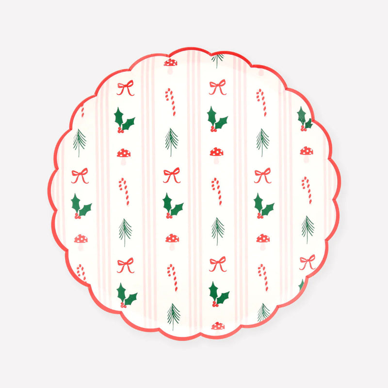 Christmas and striped motif plates