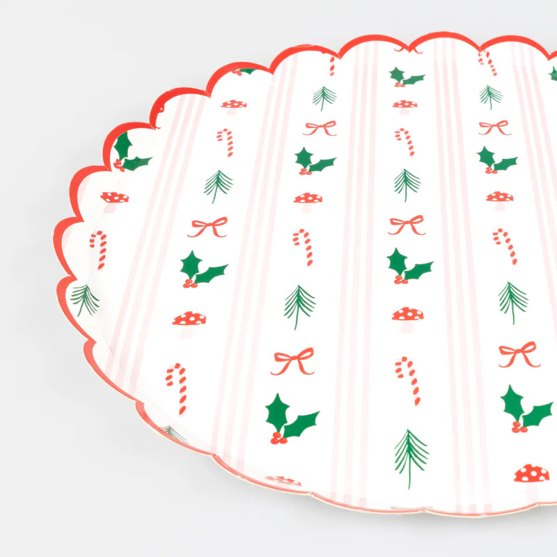 Christmas and striped motif plates