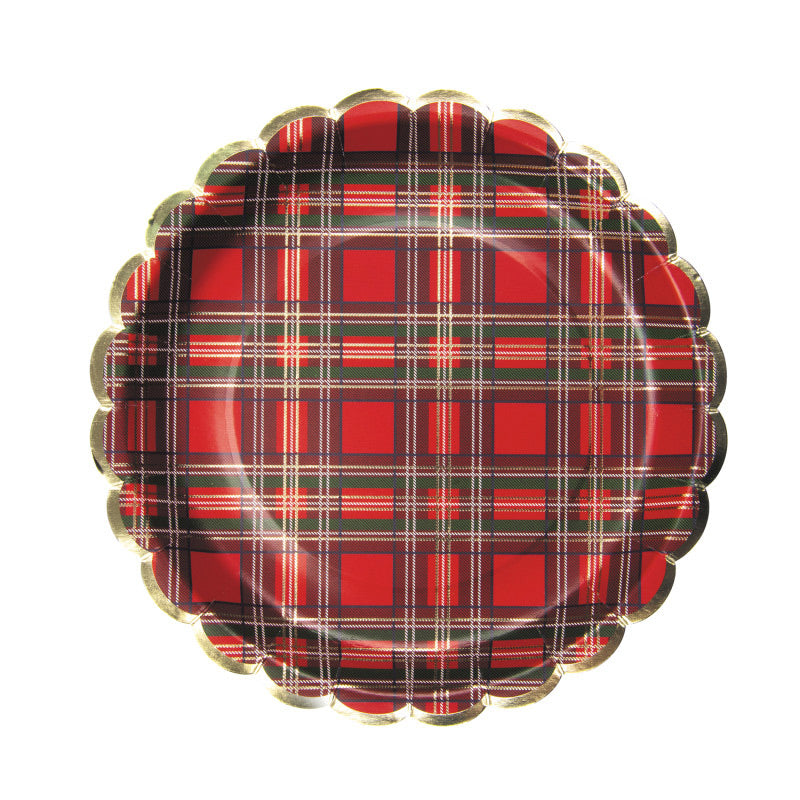 Prato Tartan com detalhe dourado / 8 unid.