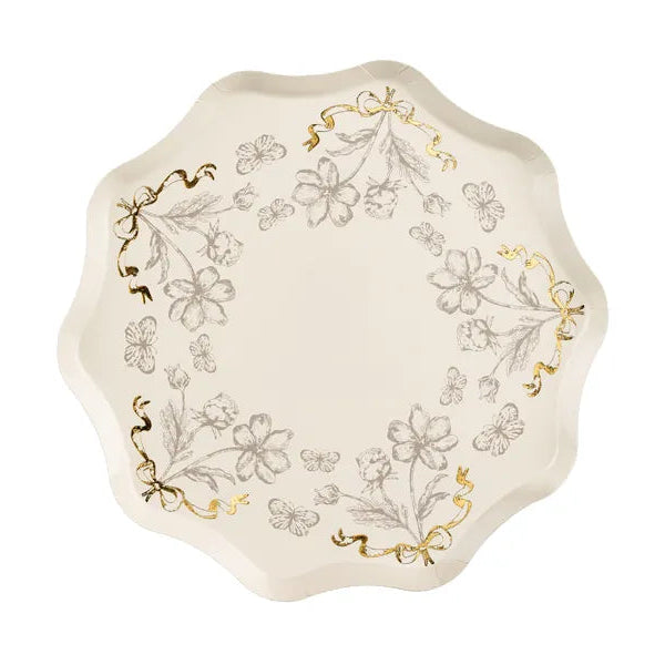 Plato postre beige Flower / 6 uds.