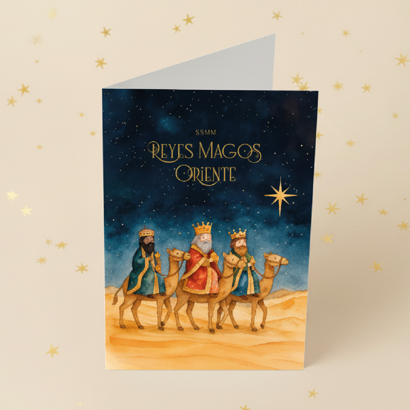 Tarjeta S.S.M.M. Reyes Magos en camelllo sin sobre