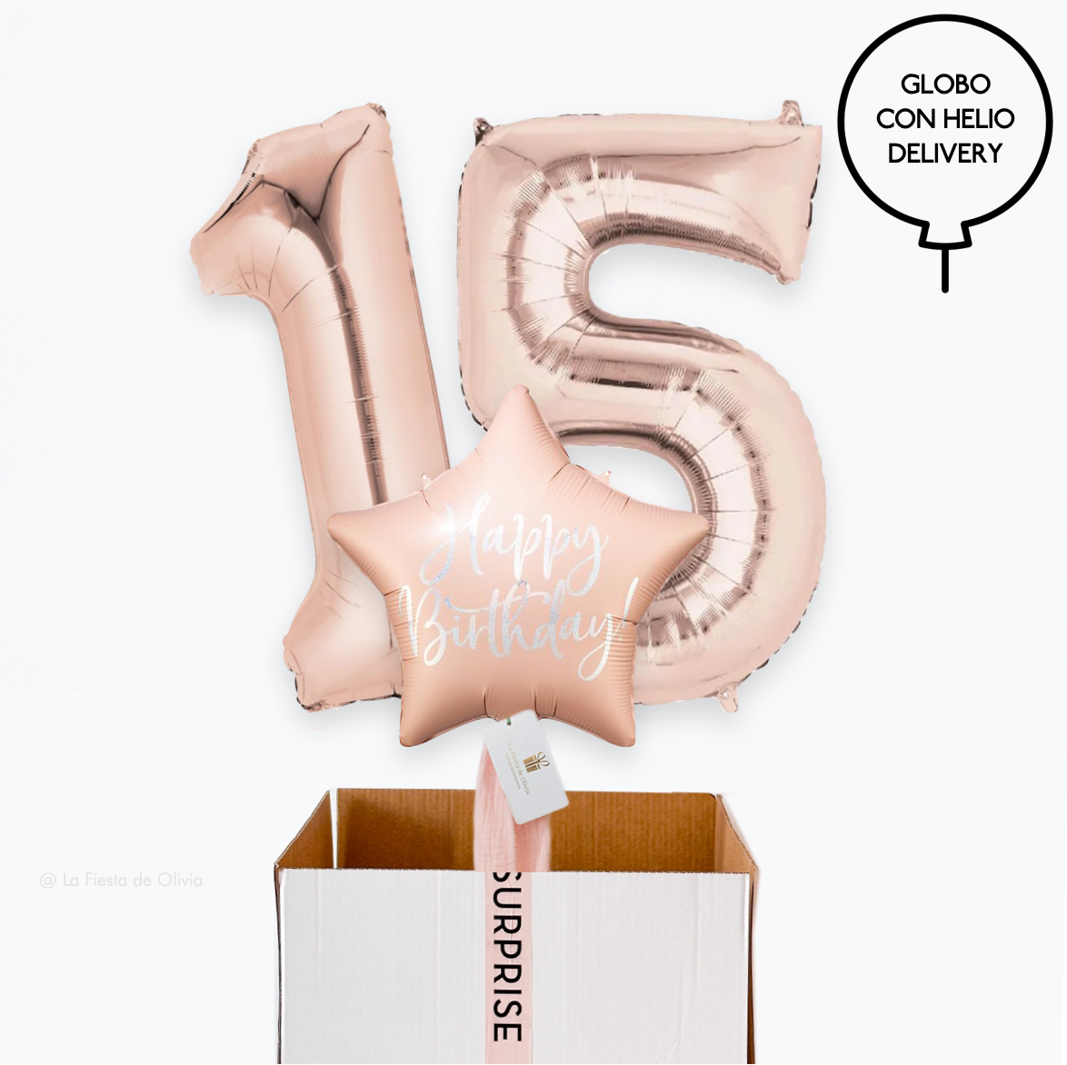  Inflated Rose Gold Happy Birthday Balloon Bouquet