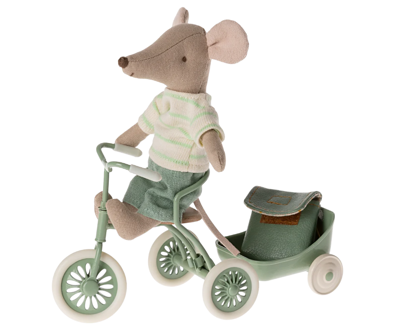 Maileg Mint Tricycle Mouse with Backpack