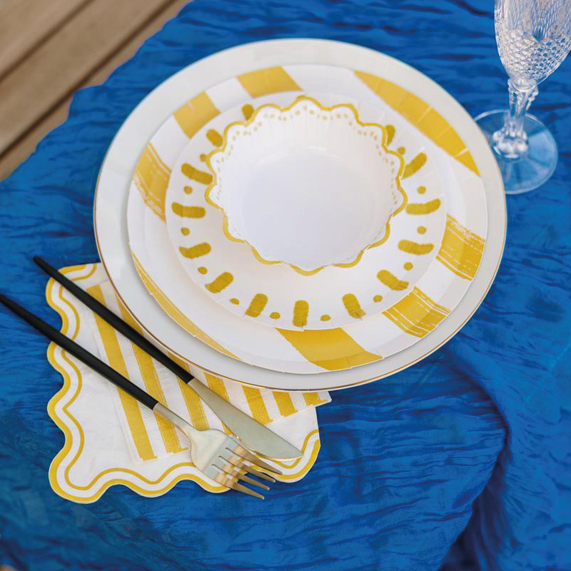 Yellow striped cocktail napkins