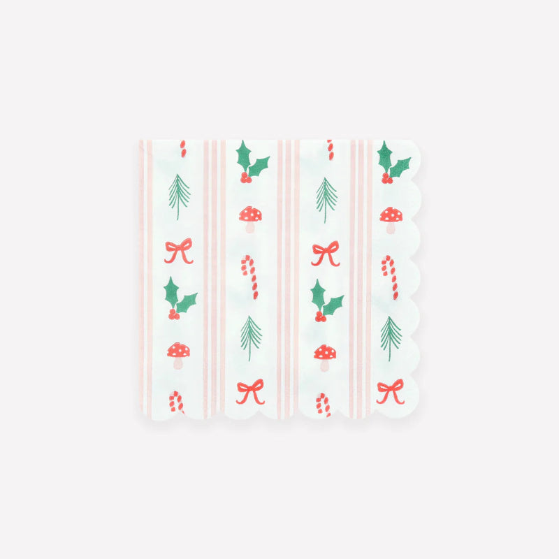 Christmas and striped napkins / 16 pcs.