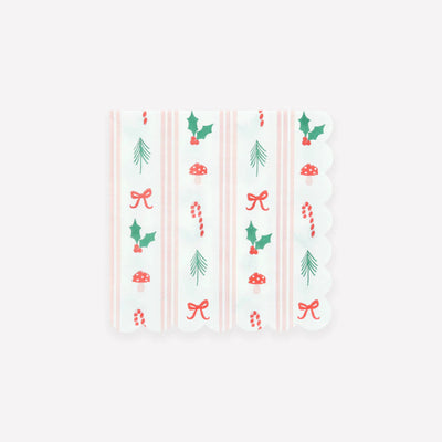 Christmas and striped napkins / 16 pcs.