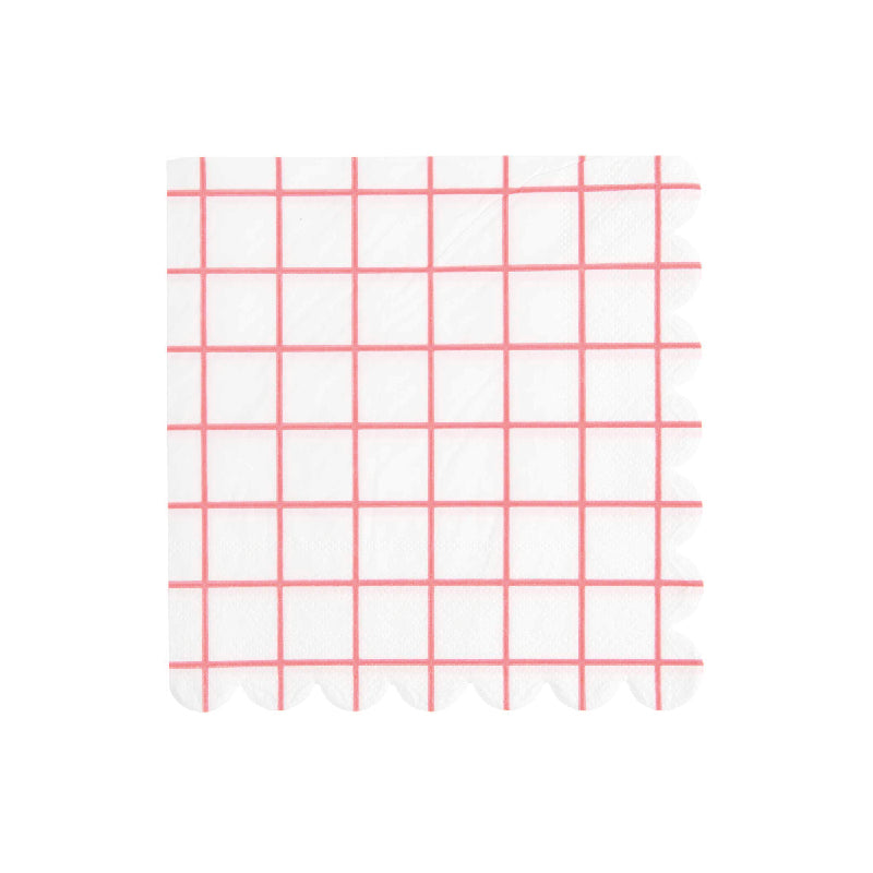 Servilleta de cuadros coral neon / 20 uds.
