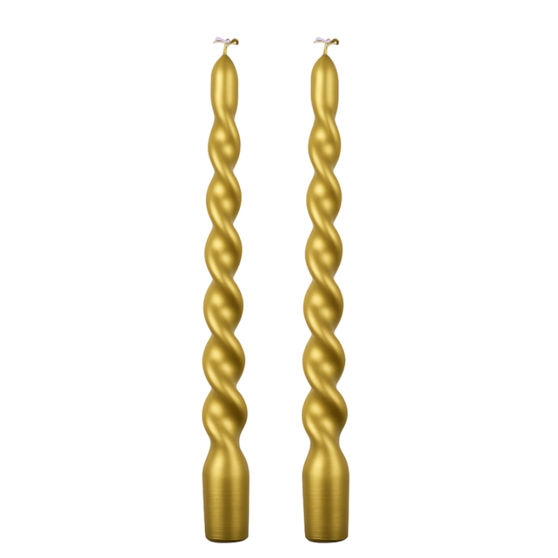 Set of golden twisted candles / 2 pcs.