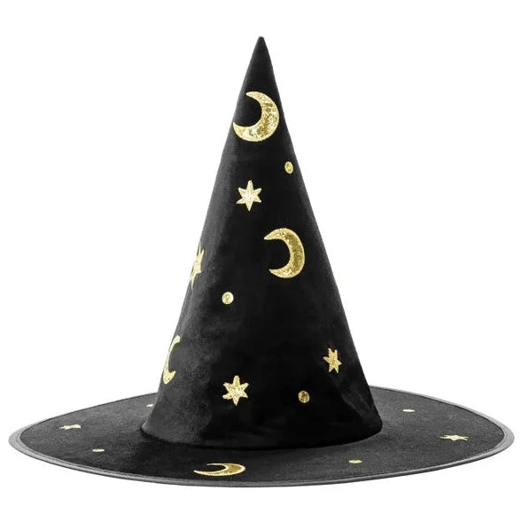 Chapéu básico de bruxa com apliques