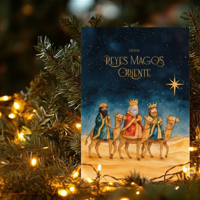 Tarjeta S.S.M.M. Reyes Magos en camelllo sin sobre