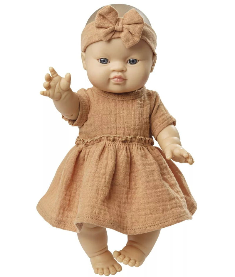 Conjunto vestido y cinta teja algodón 100% orgánico