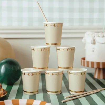Vasos beige borde estribos dorados / 6 uds.