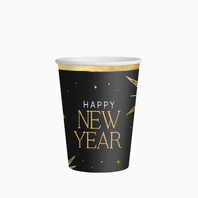 Vasos negros Happy New Year / 6 uds.