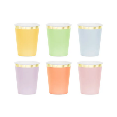 Vasos mix multicolor borde dorado / 6 uds.