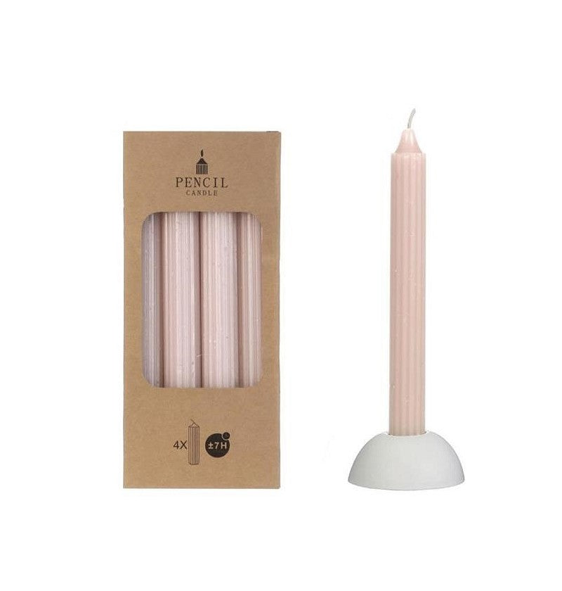 Velas rayas para candelabro rosa claro