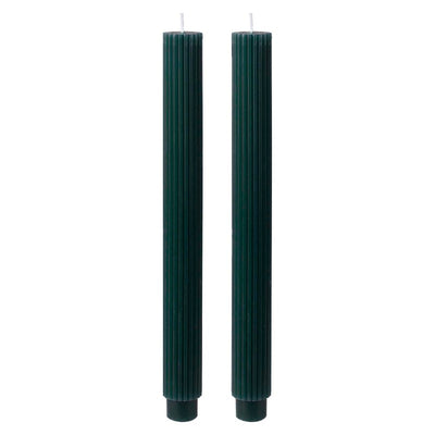 Forest green long candle set with ribbed finish