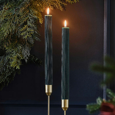 Forest green long candle set with ribbed finish