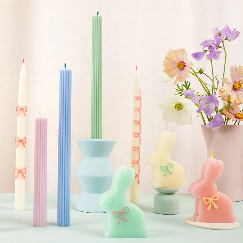 Set of long pink ribbon candles