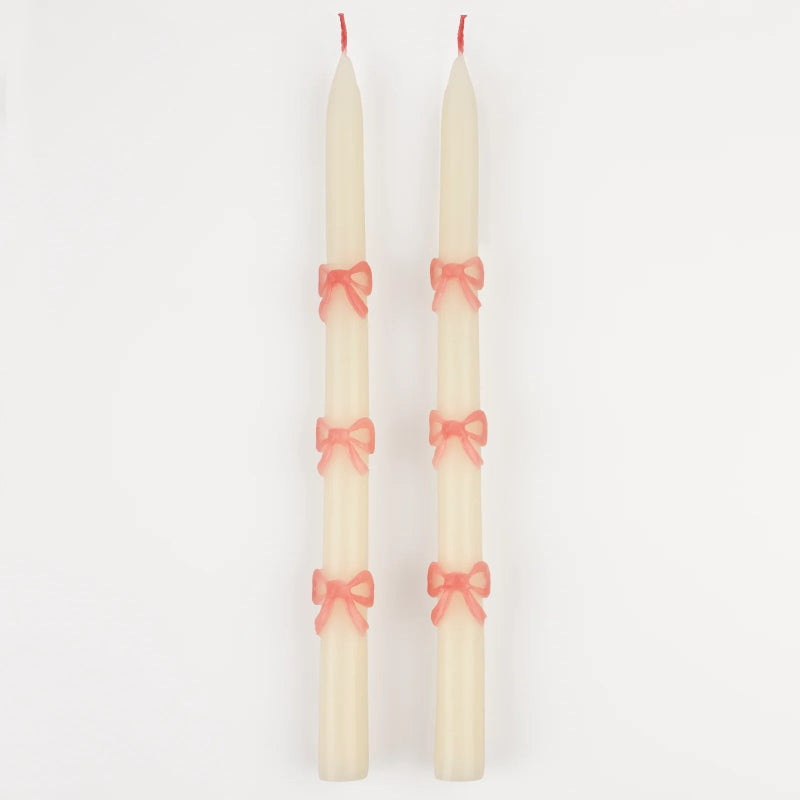 Set of long pink ribbon candles