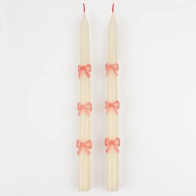 Set of long pink ribbon candles