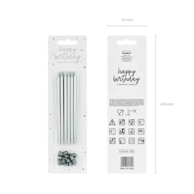 Velas longas prata básica / 12 pcs.