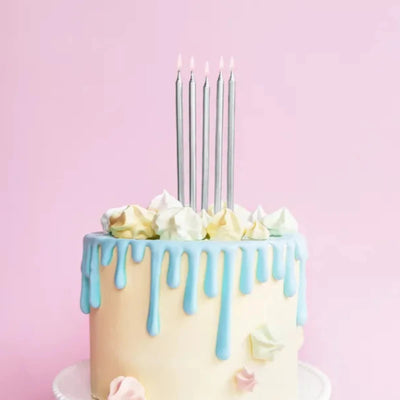 Velas longas prata básica / 12 pcs.