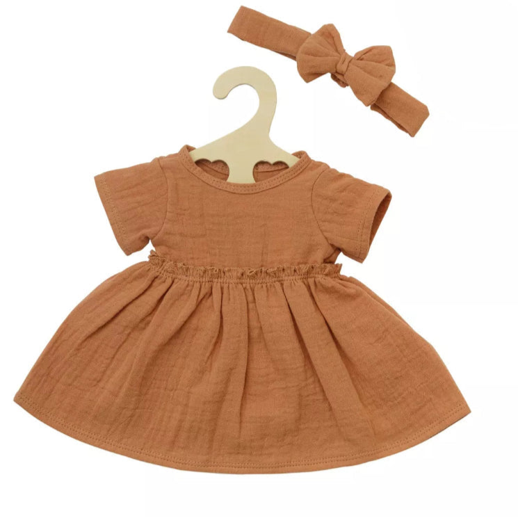 Conjunto vestido y cinta teja algodón 100% orgánico