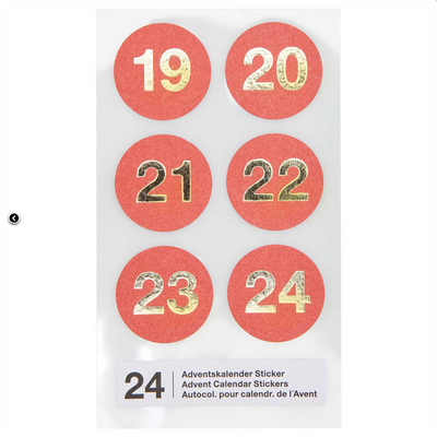 Autocolantes com números vermelhos do calendário de advento