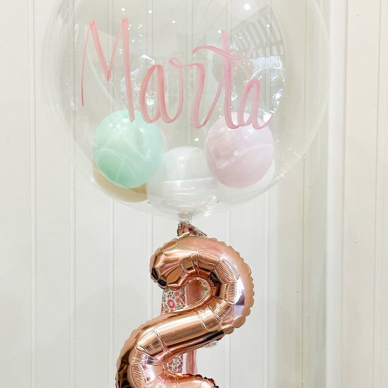 Bubble balloon ECO fabric balloons and foil numbers inflated with helium
