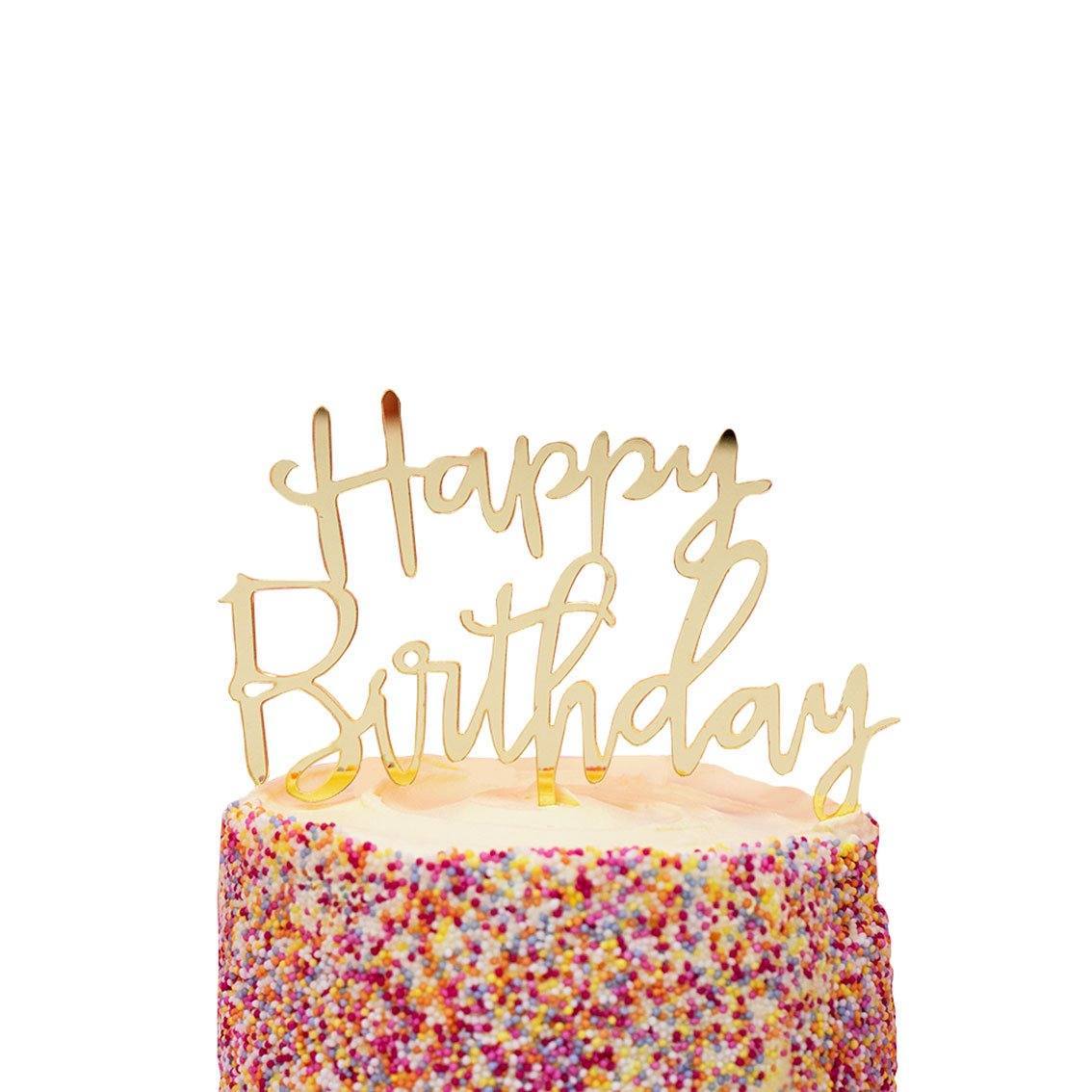 Happy Birthday gold mirror cake topper