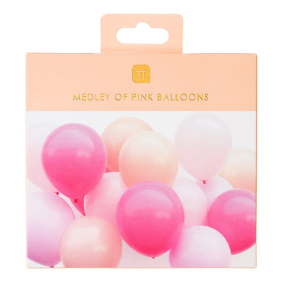 Pink mix balloons and ribbon kit / 12 pcs.