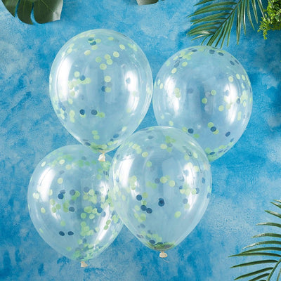 globos confeti azul y verde La Fiesta de Olivia 