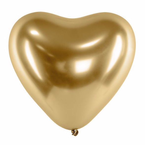 Balões de coração chrome dourados / 2 pcs.