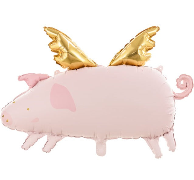 XL winged pig foil balloon