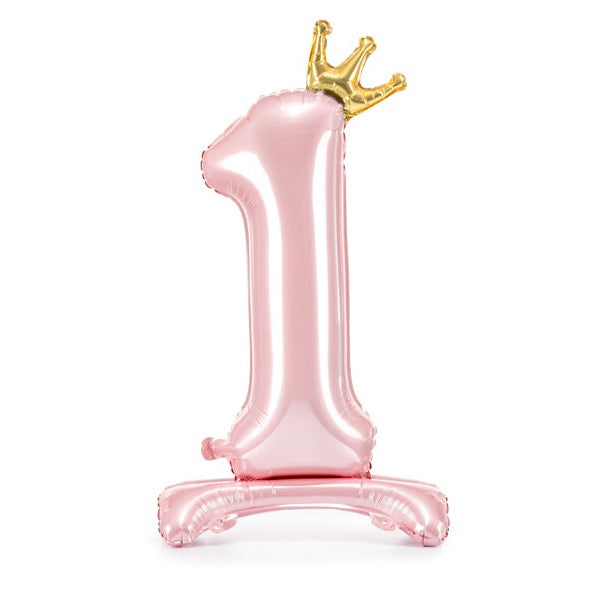 Balão Foil de piso número 1 rosa com coroa XL