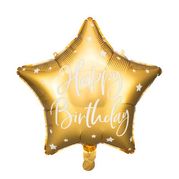 Balão foil estrela Happy Birthday dourado