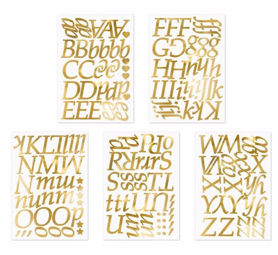 Alfabeto adesivo dourado / 143 letras