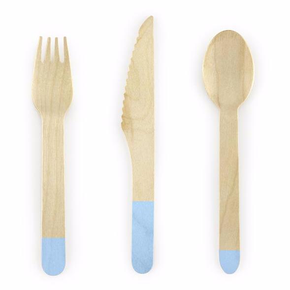 Eco-friendly light blue wooden cutlery set 6 pax / 18 pieces