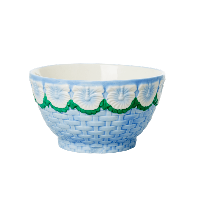 Blue ceramic bowl with flowers