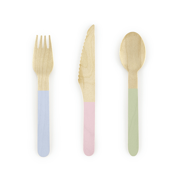 Pastel eco wooden cutlery set 6 pax / 18 pieces