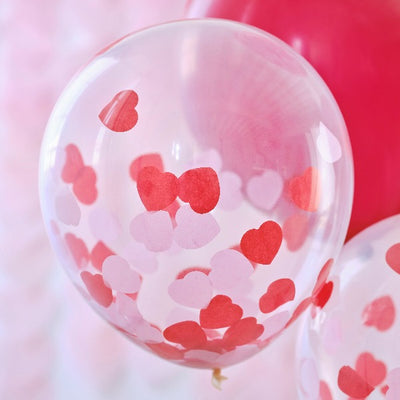 Mix pink, red and confetti Valentine's balloons / 5 units.