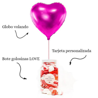 WOW BOX Fuchsia balão cardíaco, mensagem personalizada e LOVE Candy Box