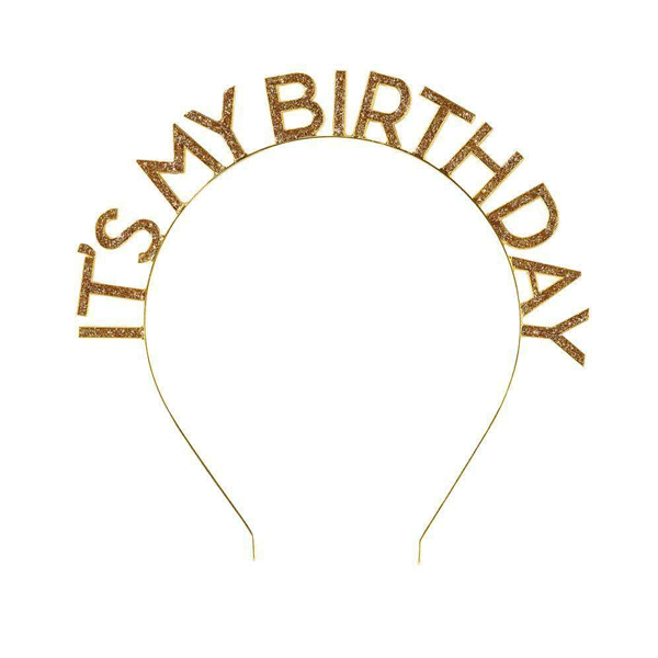 Fita de cabeça dourada brilhante de aniversário It's My birhtday