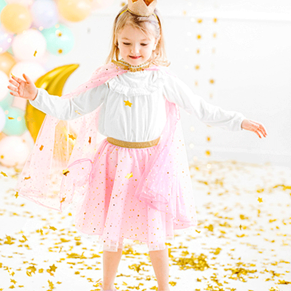 Saia em tule com estrelas douradas rosa