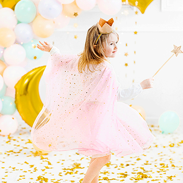 Saia em tule com estrelas douradas rosa