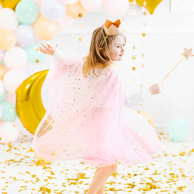 Saia em tule com estrelas douradas rosa