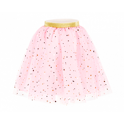 Saia em tule com estrelas douradas rosa