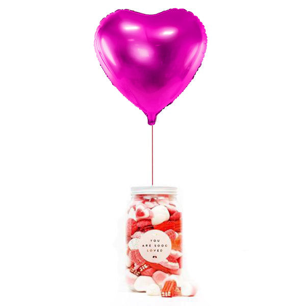 WOW BOX Fuchsia balão cardíaco, mensagem personalizada e LOVE Candy Box