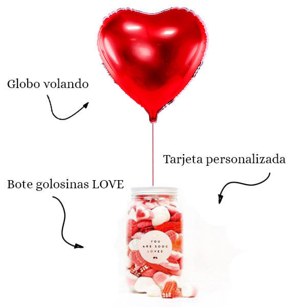 WOW BOX Globo corazón rojo, mensaje personalizado y Bote golosinas LOVE