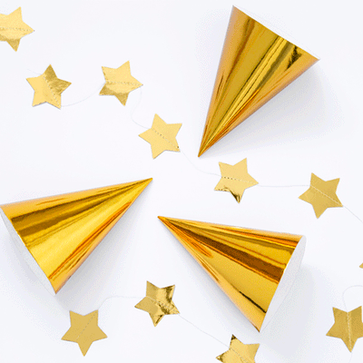 Chapéu de festa com brilho dourado / 6 pcs.